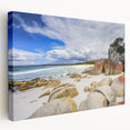 Large canvas print of a Tasmanian landscape in soft green and blue tones, suitable for kitchen wall art.