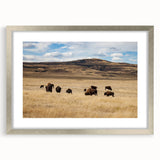 Textured art print of an abstract Canadian Alberta landscape in silver frame, featuring earthy tones, ideal for bedroom art.