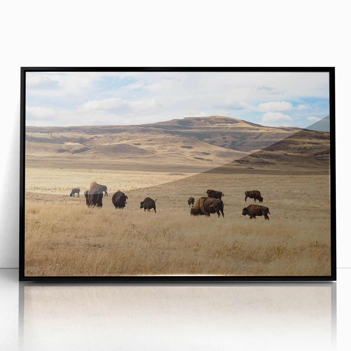Large abstract wall art featuring Alberta, Canada scenery in muted earth tones on a framed acrylic panel.