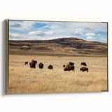 Framed canvas featuring a vintage-style landscape painting of Alberta, Canada, with muted earth tones.
