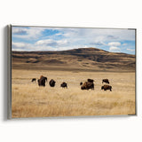 Framed canvas featuring a vintage-style landscape painting of Alberta, Canada, with muted earth tones.