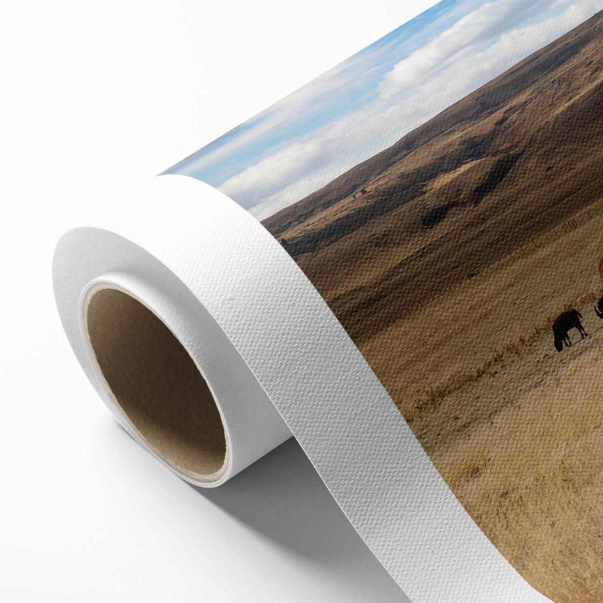 Art Deco poster of Alberta scenery on rolled canvas, featuring muted earth tones, ideal for nursery wall art.
