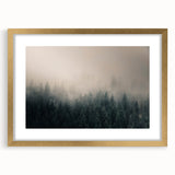 Extra large abstract art print depicting textured scenery of British Columbia, in muted earth tones, framed in gold.