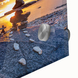 Large abstract wall art featuring a mid-century modernist design in muted earth tones on acrylic glass.