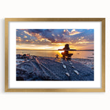 Extra large abstract art print of textured Manitoba scenery in muted earth tones, framed in gold.