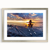 Textured art depicting an abstract scenery in Manitoba with muted earth tones on a framed silver mat.