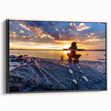 Black and white framed canvas of a Manitoba landscape in vintage poster style, suitable for bedroom decor.