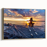 Framed canvas featuring a vintage-style landscape painting of Manitoba scenery in muted gold and black tones.