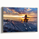 Framed canvas depicting a vintage-style landscape of Manitoba, Canada, with vibrant colors on a black background.