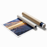 Extra large rolled print of a serene Manitoba landscape with soft floral elements in muted green and blue tones.