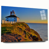 Large abstract wall art of Newfoundland scenery in muted earth tones on acrylic glass.