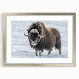 Textured abstract art print depicting the Northwest Territories, in muted earth tones, framed with a silver mat.