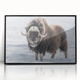 Large abstract wall art depicting the rugged Northwest Territories scenery in muted earth tones, framed in black acrylic.