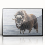 Large abstract wall art depicting the rugged Northwest Territories scenery in muted earth tones, framed in black acrylic.