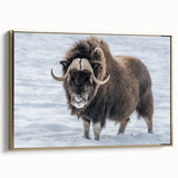 Framed canvas depicting a vintage-style landscape painting of Northwest Territories in muted gold and black tones.