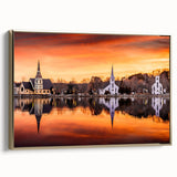 Framed canvas depicting a vintage-style Nova Scotia landscape in muted earth tones, ideal for bedroom wall art.