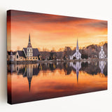 Scenic Nova Scotia landscape on stretched canvas, featuring cool muted blues and greens, ideal for kitchen wall art.