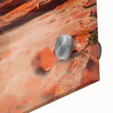 Large abstract wall art depicting a serene Prince Edward Island scenery in muted blues and greens on acrylic glass.