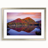 Textured abstract art print of Quebec scenery in muted blue and gray tones, framed with a silver mat, ideal for bedroom art.