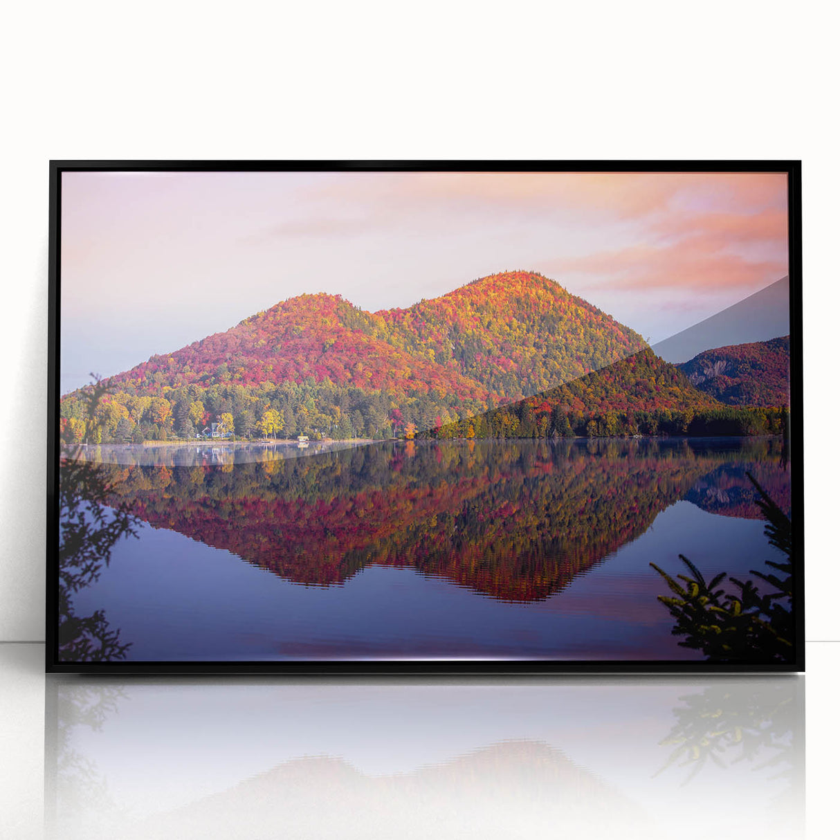 Large abstract wall art featuring a Quebec scenery in muted earth tones on a framed acrylic.