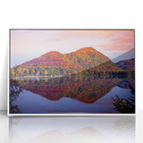 Acrylic print of Quebec scenery in art deco style with muted blue and white tones, ideal for modern nursery wall art.