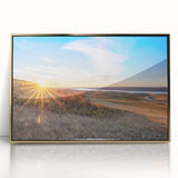 Mid-century modernist style large art print of Saskatchewan scenery in muted earth tones on framed acrylic.