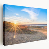 Landscape painting of Saskatchewan scenery on stretched canvas, featuring muted earth tones, ideal for kitchen wall art.