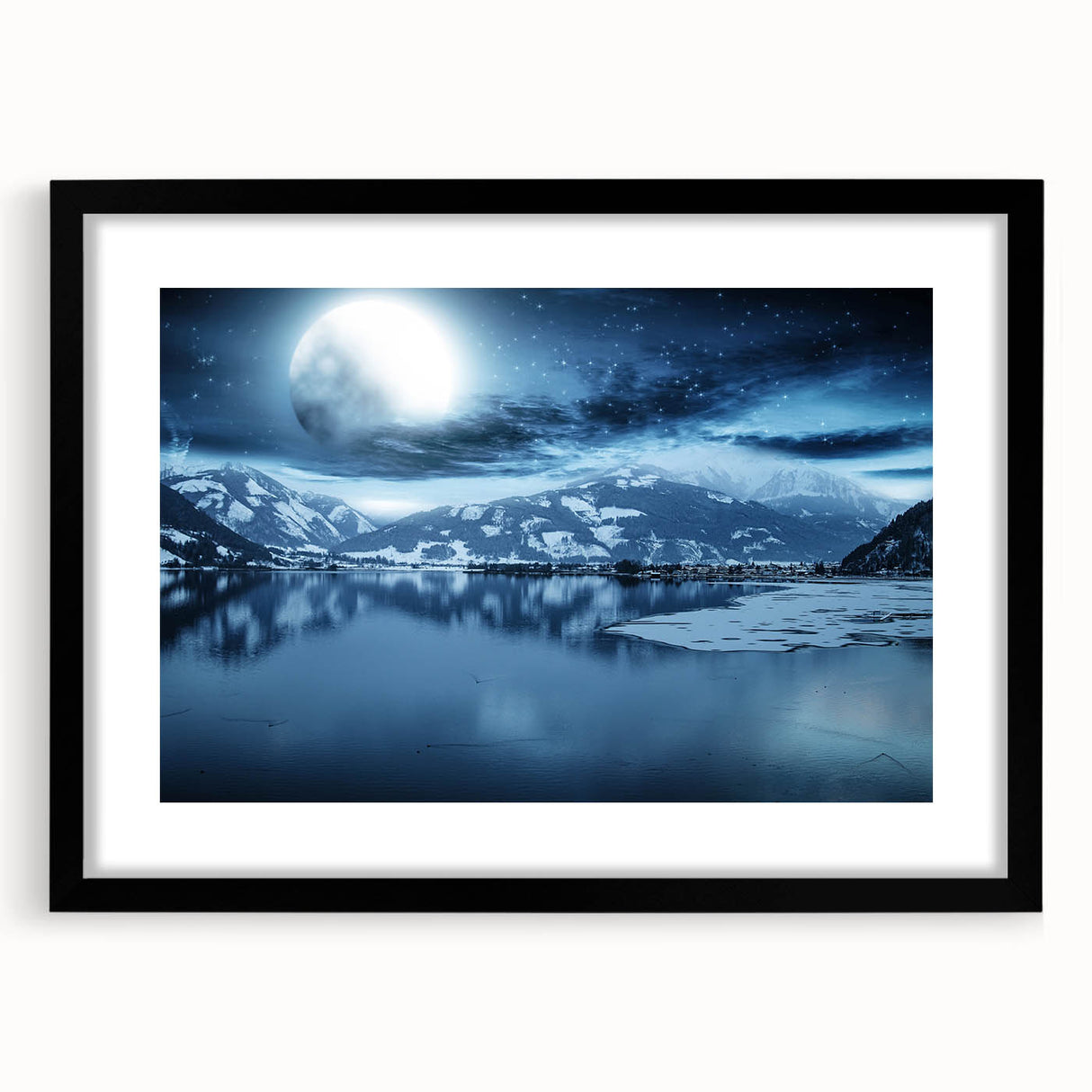 Abstract art print of a vibrant, colorful landscape on textured canvas, framed in black, ideal for living room decor.