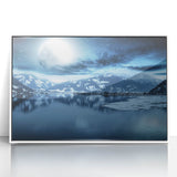 Acrylic print of a serene Yukon landscape in pastel shades, framed in white, suitable for modern nursery decor.