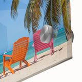 Large abstract wall art depicting Caribbean Antigua scenery in vibrant blue and green hues on acrylic glass.