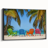 Black and white framed canvas of a vintage Caribbean landscape, ideal for bedroom wall decor.