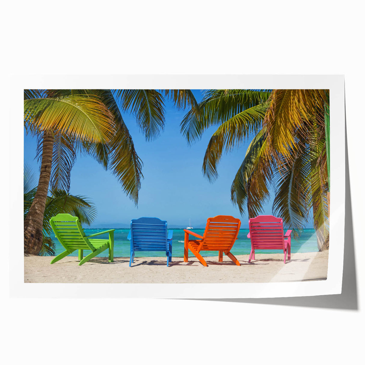 Extra large rolled print of a Caribbean scenery with vibrant blue ocean and lush greenery, ideal for art wall dining room.