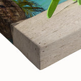 Large art of a black and white Caribbean landscape on stretched canvas, suitable for bedroom wall decor.