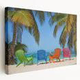 A panoramic Caribbean beach scene on stretched canvas, featuring soft blue and sandy tones, ideal for kitchen wall art.