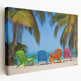 A panoramic Caribbean beach scene on stretched canvas, featuring soft blue and sandy tones, ideal for kitchen wall art.