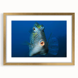 Abstract art print of a Caribbean scenery in gold frame, ideal for dining room decor.