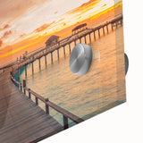 Large abstract wall art of Caribbean Bahamas scenery in vibrant blue and green tones on acrylic glass.