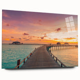 Large abstract wall art depicting Caribbean scenery in vibrant blue and green tones, acrylic print.