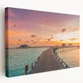 Caribbean beach scene on stretched canvas, featuring turquoise waters and white sands, ideal for kitchen wall art.