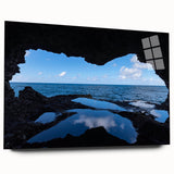 Acrylic print of a large abstract Barbados beach scene in vibrant blue and turquoise, ideal for bedroom or dining room art.