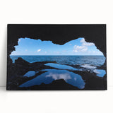 Black and white stretched canvas of a Caribbean beach scene, ideal for kitchen wall art.