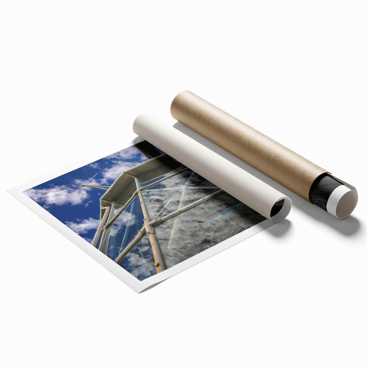 Extra large rolled print of a Bermuda coastal scene with vibrant blues and greens, ideal for classy bathroom wall art.