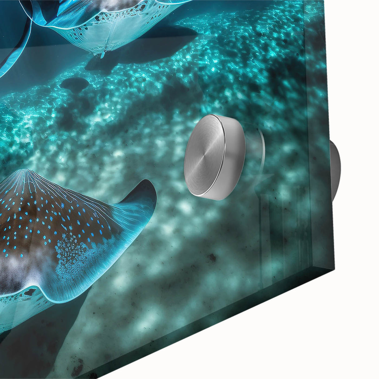 Large abstract wall art featuring Caribbean scenery in vibrant blue and green tones on acrylic glass.