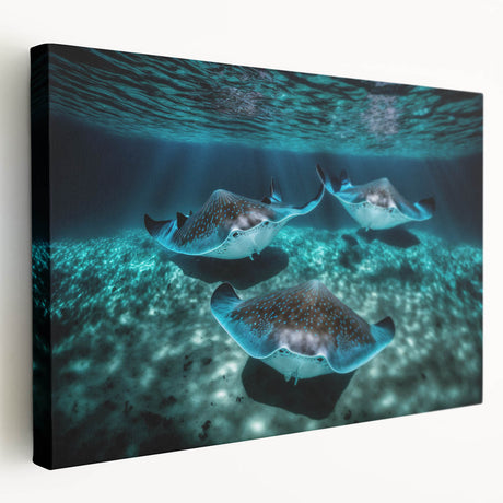 Tropical beach scene on stretched canvas, featuring soft blue and sandy hues, ideal for kitchen wall art.