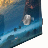 Large abstract wall art depicting the Caribbean scenery in vibrant blues and greens on acrylic glass.