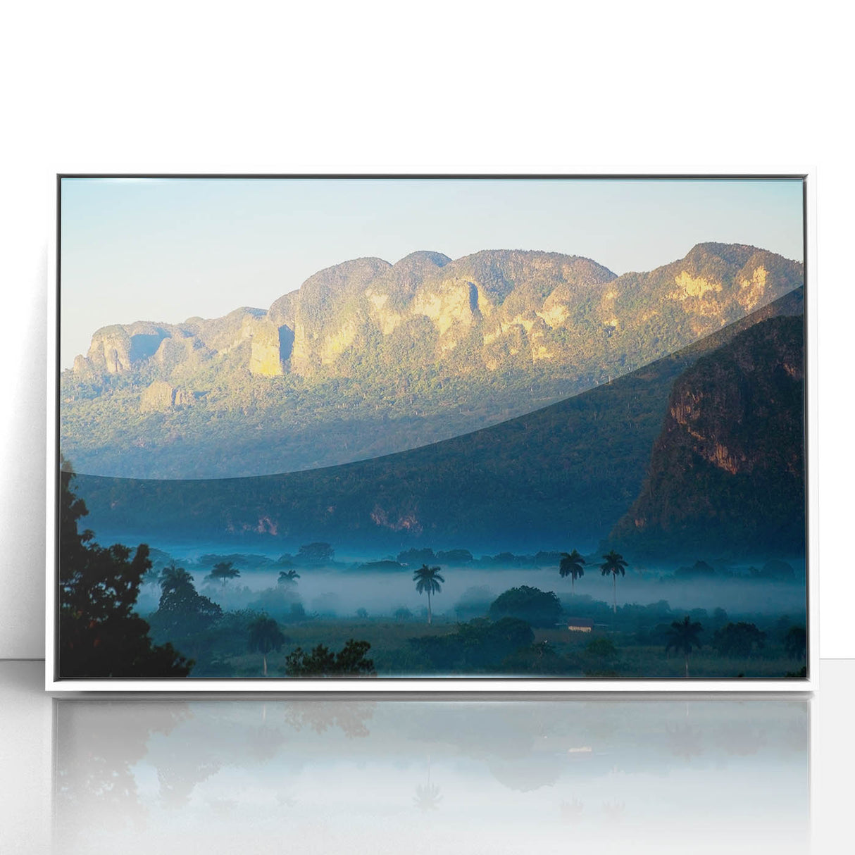 Mid-century modernist art depicting a serene Caribbean scene in pastel shades, framed acrylic print.