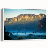 Vintage poster art of a Caribbean Cuba scenery on framed canvas, with vibrant colors ideal for living room decor.