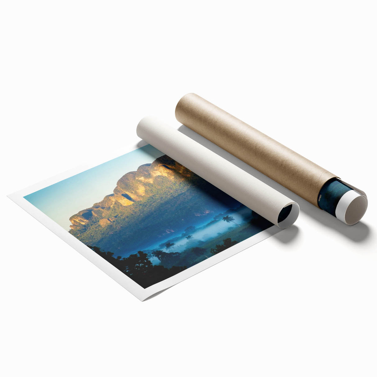 Extra large rolled print of a Cuban Caribbean scenery with vibrant floral elements, ideal for classy bathroom wall art.