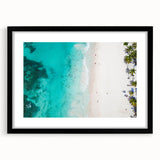 Extra large abstract art print depicting a colorful Caribbean scene in a black frame, ideal for living room decor.