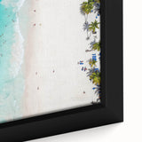 Extra large framed canvas featuring a textured, colorful Caribbean scenery, ideal for living room decor.